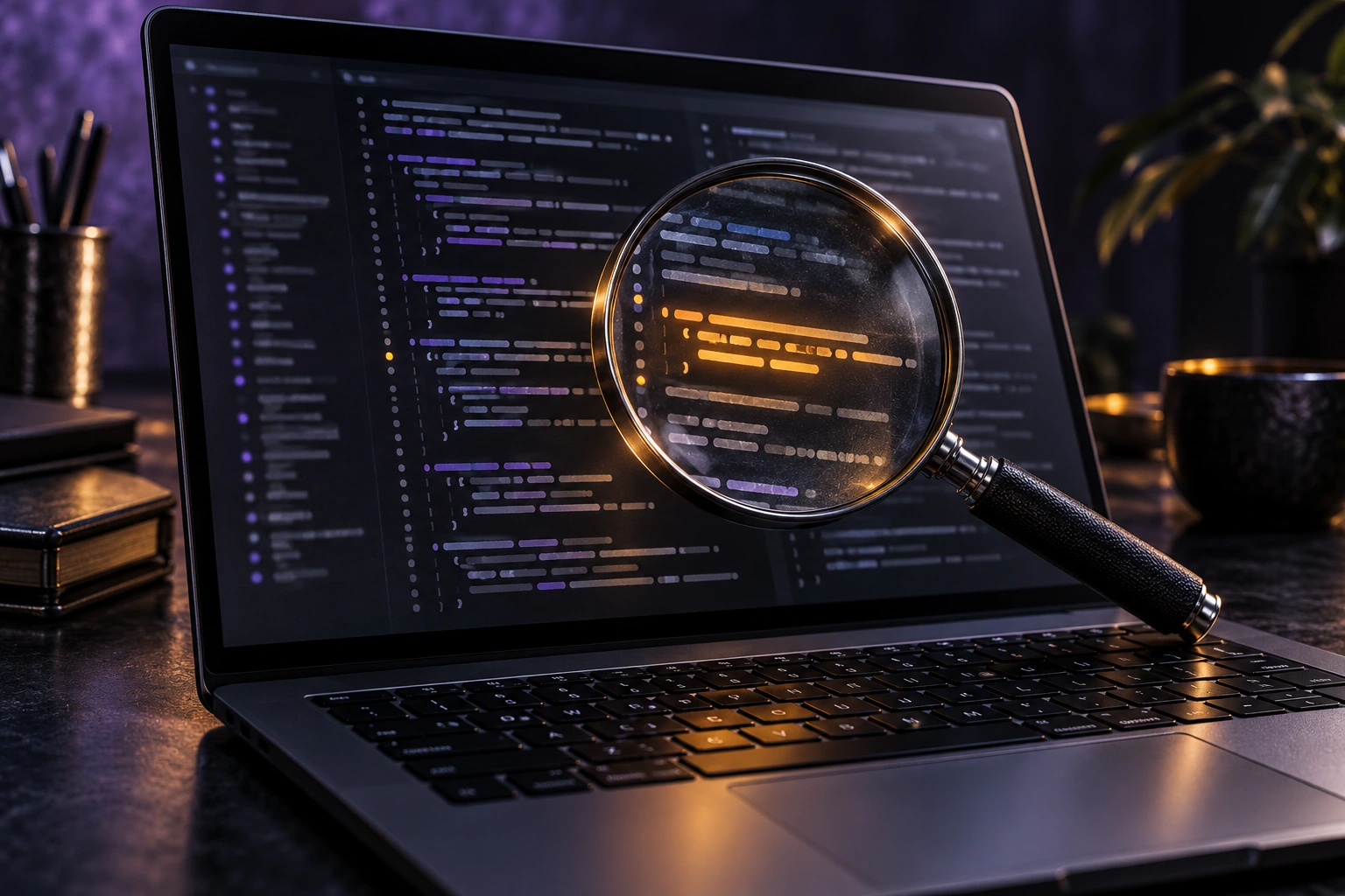 A code review highlighting a potential vulnerability on a laptop screen